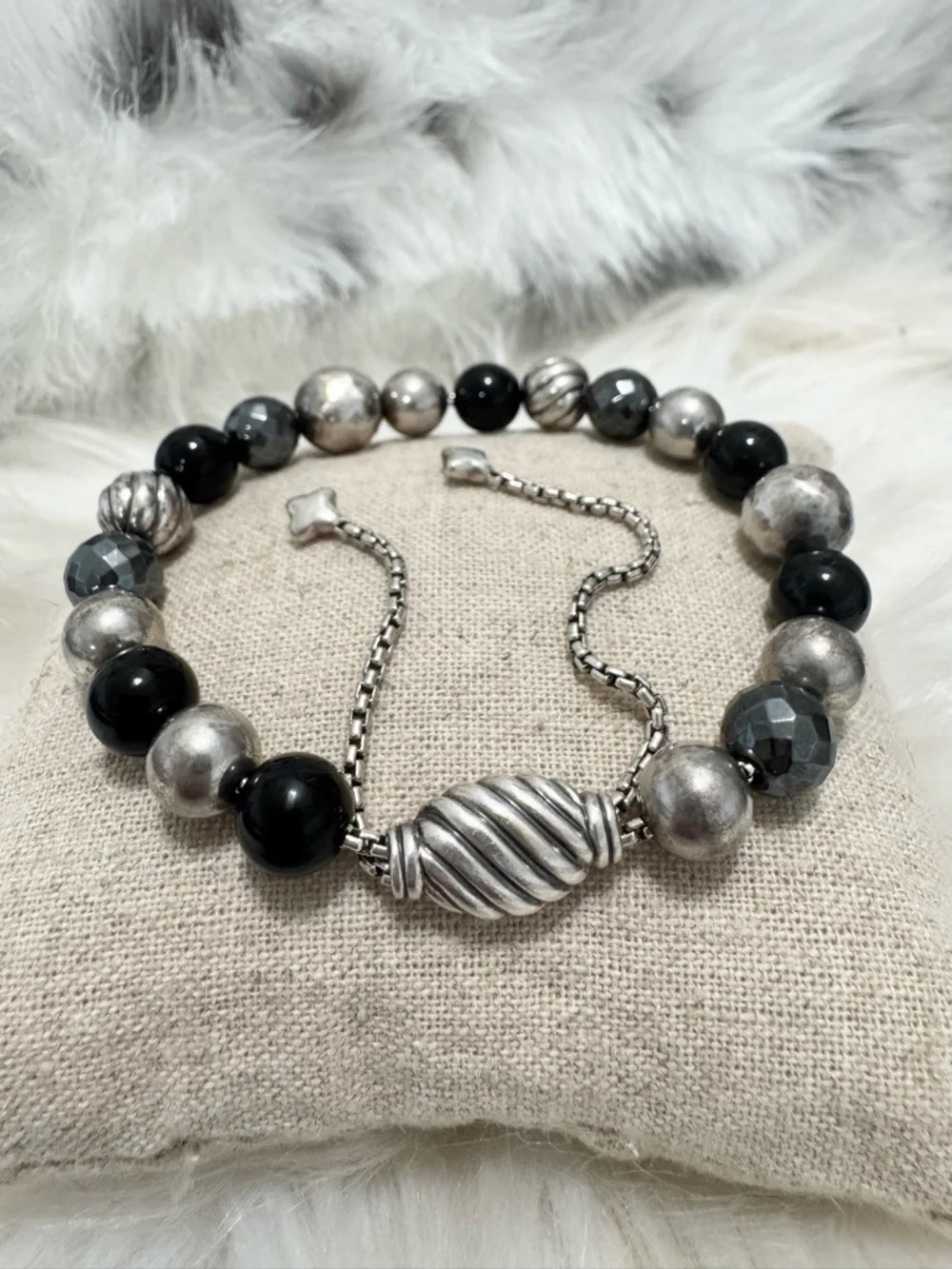 David Yurman .925 Elements Bracelet Black Onyx and Hematite - Picture 1 of 4